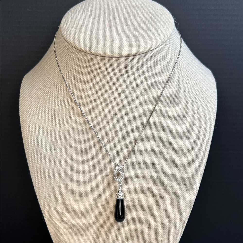925 Silver and Onyx Pendant Necklace stamped WB